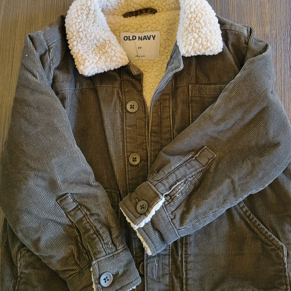 Old Navy Toddler Olive Green Corduroy Jacket with Sherpa Lining